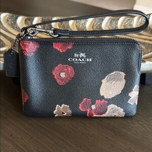 Coach Black and Red Floral Wristlet
